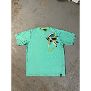 Coogi Mens XL Teal Short Sleeve T-Shirt Embroidered Headdress Graphic Streetwear
